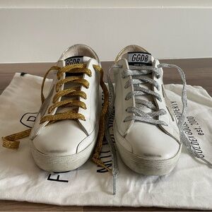 Golden Goose White Sneakers with Gold and Silver Laces